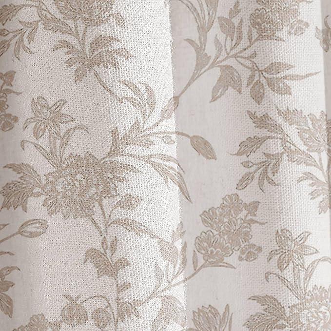 Beige Shower Curtain Floral Cotton Linen Cottagecore Shower Curtain for Bathroom 78" L x 72" W Long