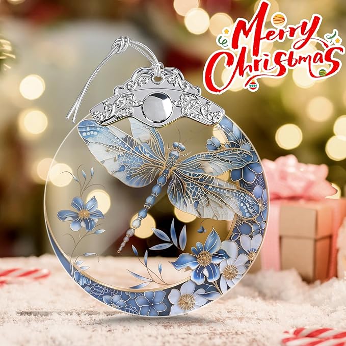 Stained Glass Dragonfly Ornaments, Dragonfly Christmas Decoration for Tree, Vintage Xmas Decorations Tree Ornaments