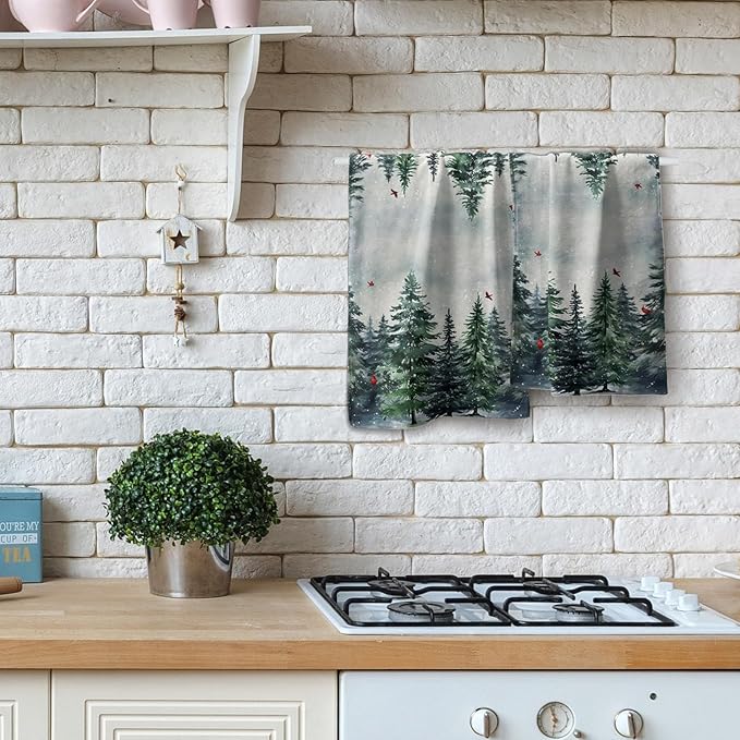 Winter Snow Forest Hand Towels 2 Pack Christmas Pine Trees Cardinal Holiday Face Towels Soft Absorbent Kitchen 14x28