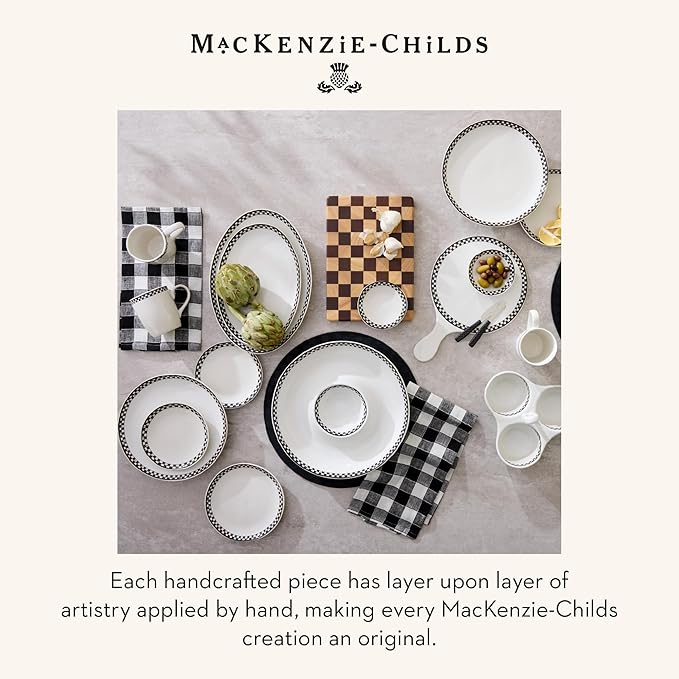 MACKENZIE-CHILDS Everyday Oval Casserole Baker, Cute Oven Baker, Small, Black-and-White Courtly Check