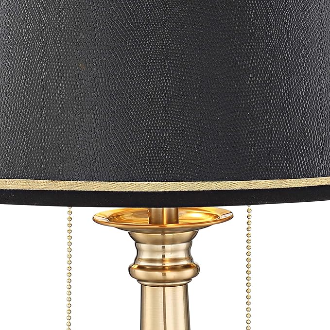 Barnes and Ivy Georgetown 28 1/2" Tall Traditional Table Lamp with USB Charging Ports A+C Warm Brass Steel Black Gold Trim Drum Shade for Living Room Bedroom Nightstand Bedside Office House