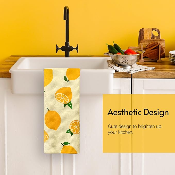 Lemon Kitchen Tea Towels Quick Dry Microfiber Dish Towels 18x30 with Hanging Loop Superior Absorbency Lemon
