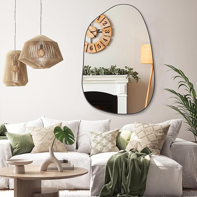 PERFNIQUE Irregular Asymmetrical Wall Mirror Decorative Modern Wall Mounted 40"x26", Black