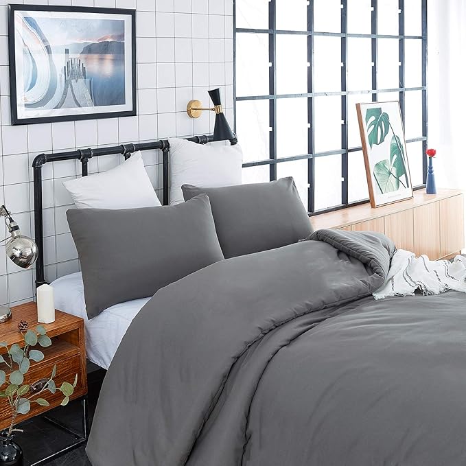 CLOTHKNOW Dark Grey California King Comforter Set Gray Bedding Comforter Sets All Season Grey Comforter Men Women Comforter with 2 x Pillow Cases