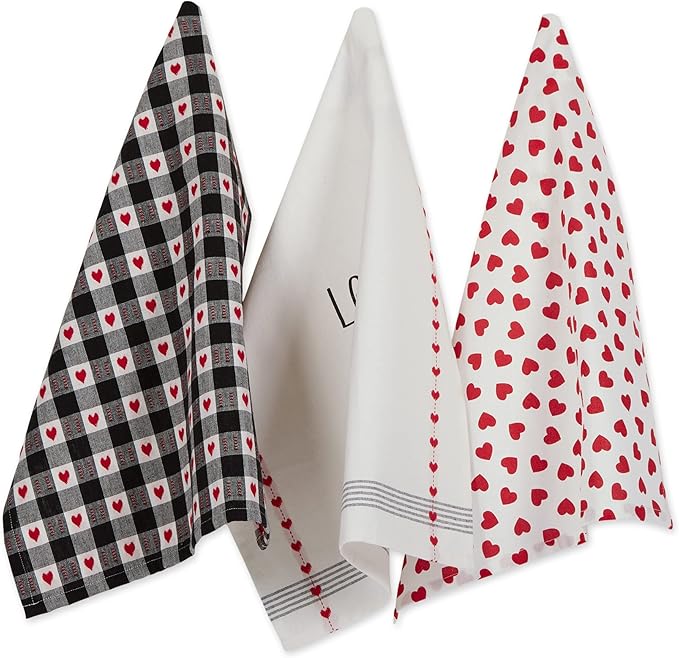 DII Valentine Dish Towels Set of 3 Dog Love Decorative Kitchen Towels 18x28