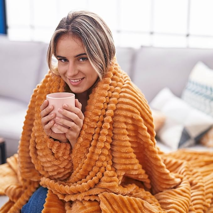 Bedsure GentleSoft Burnt Orange Fall Throw Blanket for - Cozy Soft Blankets for Women, Cute Small Fall Throws for Girls, Orange, 50x60 Inches