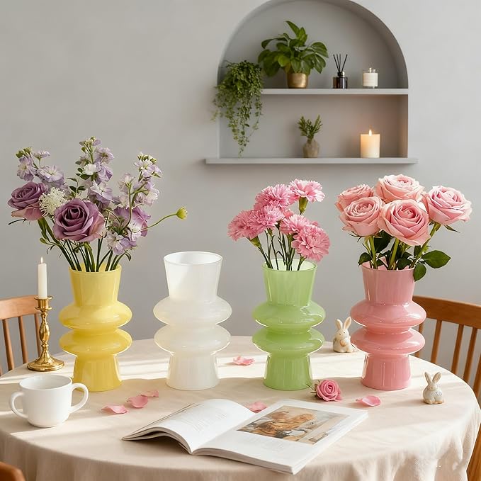 JSPYFITS Modern Glass Vases, 7.87" Tall Four-Layer Glass Vase Bubble Flower Vases Decorative for Home Décor, Decorative Milky Yellow Glasses Table Vase for Wedding Housewarming Gift