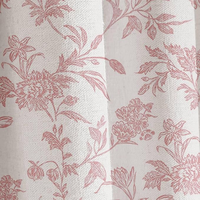 Pink Shower Curtain Floral Cotton Linen Cottagecore Shower Curtain for Bathroom 75" L x 72" W Long