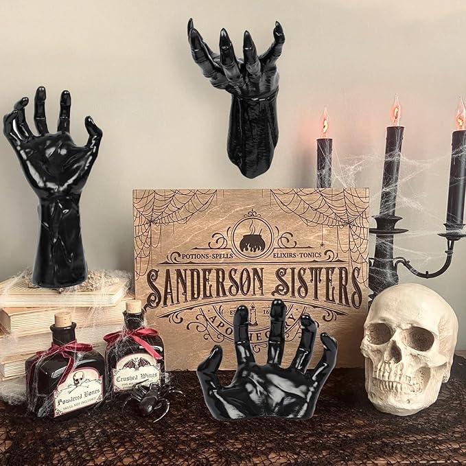 DAZONGE Halloween Decorations, Pack of 3 Wall Mounted Creepy Reaching Hands with Lighted Candles, Life-Sized Horror Hands for Gothic Wall Decorations, Scary Halloween Decorations Indoor