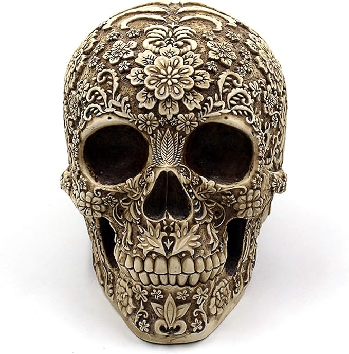 UJOY Creative Skull Flowers Sculpture 8.1'' Human Head Skeleton Statue Collectible Halloween Decoration Home Decor