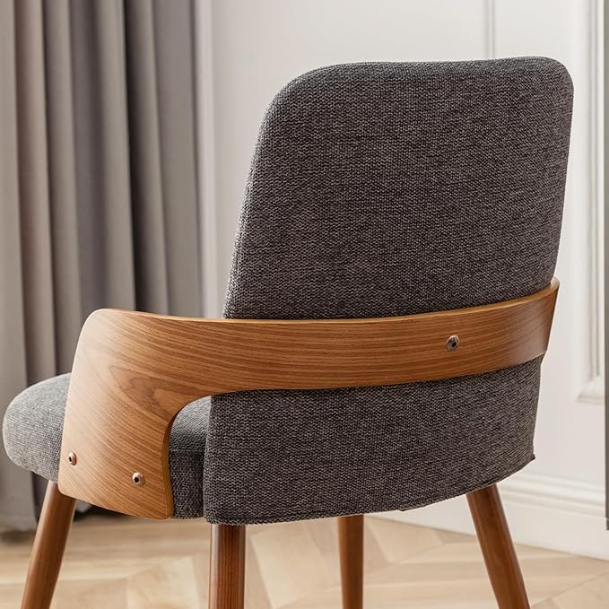 Dining Room Chairs Set of 4,Mid Century Modern Kitchen Chairs,Upholstered Chairs,Metal Legs Wooden Desk Chairs,Armless and No Wheels for Kitchen Dining Living Room,Gray Fabric
