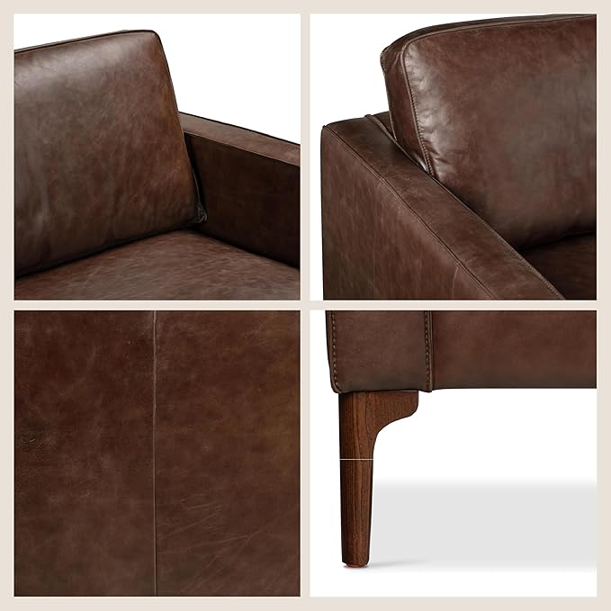 POLY & BARK Mateo Leather Sofa 82" in Full-Grain Pure-Aniline Italian Tanned Leather in Chocolate Brown