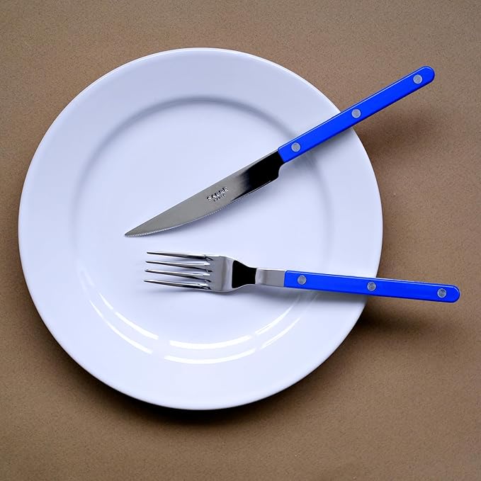 5-Piece Flatware Set - Bistrot Collection - Knife, Fork, Soup Spoon, Teaspoon & Dessert Fork - Stainless Steel & Nylon - Dishwasher Safe - Lapis Blue - Brilliant Finish