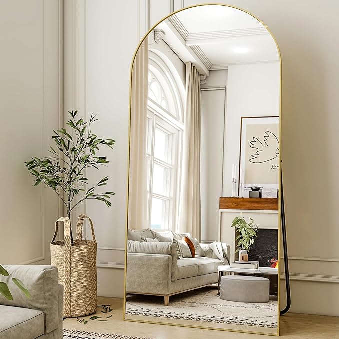 78"x38" Arched Full Length Mirror with HD Real Glass, Aluminum Frame, Shatter-Resistant, Wall Mounted or Standing, Gold Floor Mirror for Bedroom & Dressing Room