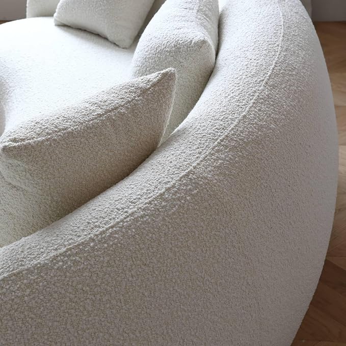 Acanva Modern Curved Sectional Living Room Couch, Minimalist Comfy Boucle Fabric Modular Sofa for Apartment, Home Office, 3-Seater, White