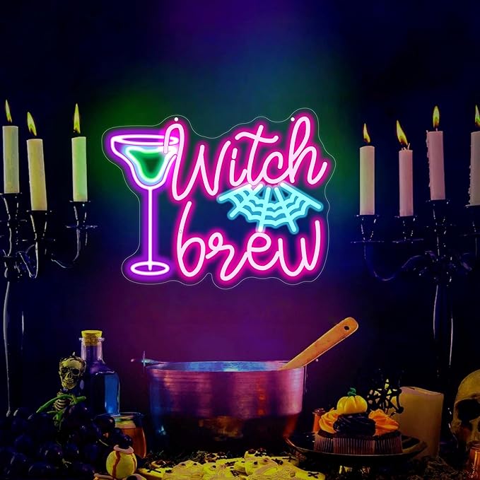 Witch Brew Neon Sign, Witches LED Light, Halloween Neon Sign, Gothic Decor Sign, Horror Decor Sign for Room Halloween Party Musical Led Sign for Wall Art Decor Gifts for Witch Fans Lovers