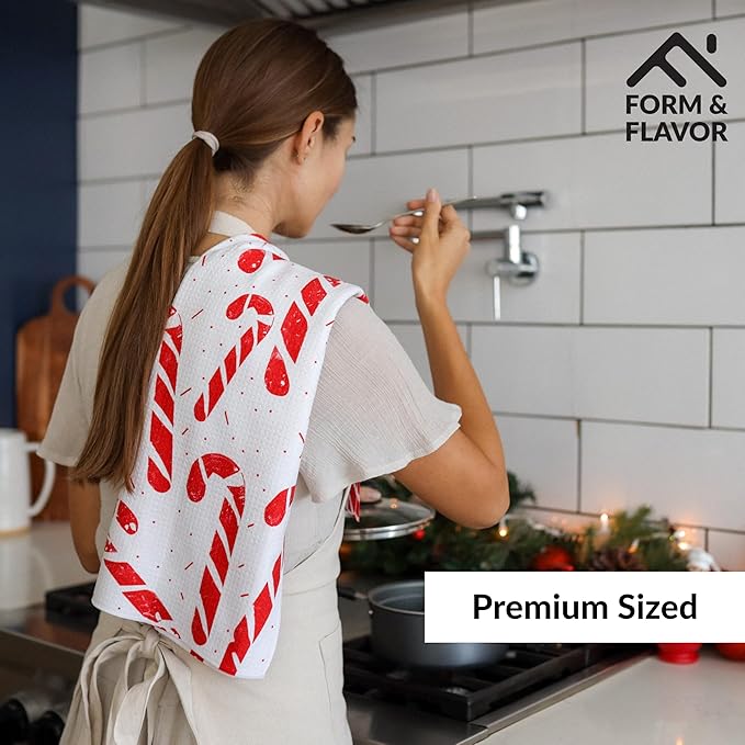 Christmas Dish Towels Holiday Kitchen Towels Tea Towels Decorative Red Snowflake Set