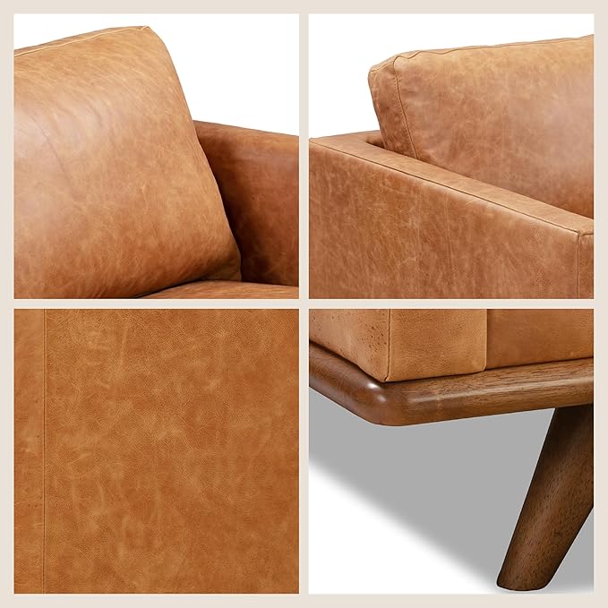 Poly & Bark Nolita Leather Couch - 85-Inch Sofa - Full-Grain Leather Sofa for Living Room with Feather-Down Topper - Living Room Couch - Pure-Aniline Vintage Italian Leather in Cognac Tan