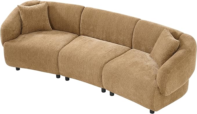 Merax 98.5" Modern 3 Seater Curved Sofa, Luxury Boucle Fabric Sofa, Minimalist Cozy Cloud Couch for Living Room, Bedroom, Apartment, Home Office, Mocha