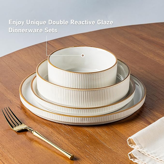 GBHOME Stoneware Dinnerware Sets for 8, Round Reactive Glaze Ceramic Plates and Bowls Set, Highly Scratch Resistant | Dishwasher & Microwave Safe Set,Service for 8(24pcs)