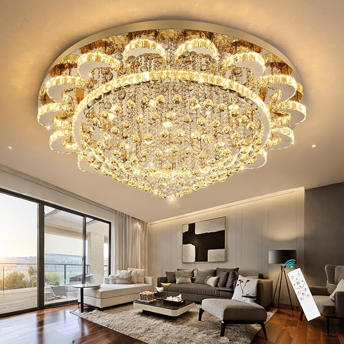 Modern Chandelier Living Room Light Large Luxury Chandeliers for High Ceiling Foyer Entryway Lights Dimmable 110W LEDs Crystal Gold Lighting Fixtures