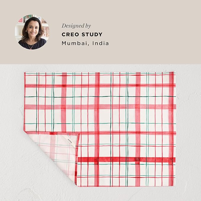 Minted Plaid Tea Towels Cotton Kitchen Towels Decorative with Hanging Loop Set of 2 18x28