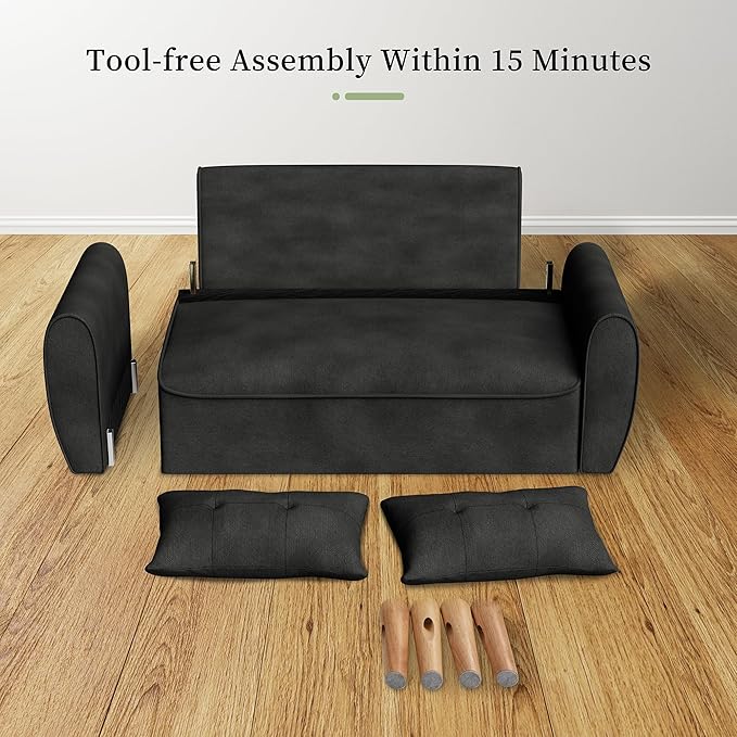 Vongrasig Small Modern Loveseat Sofa 47" Mid Century Linen 2 Seat Couch Tufted LoveSeat, Black