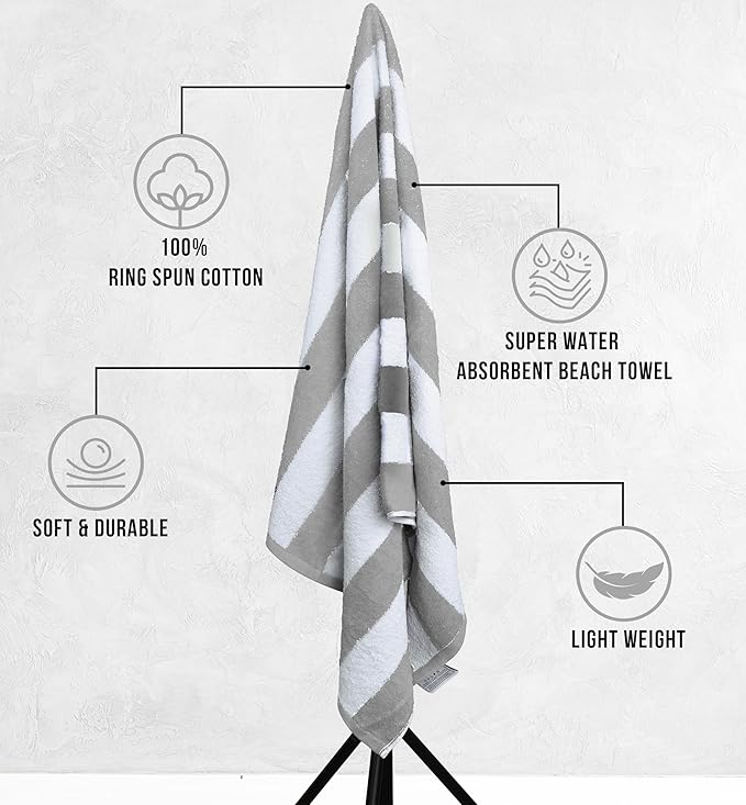 Utopia Towels 4 Pack Cabana Stripe Beach Towel Oversized 100% Ringspun Cotton Beth Towels Highly Absorbent Bath Towels for Beach