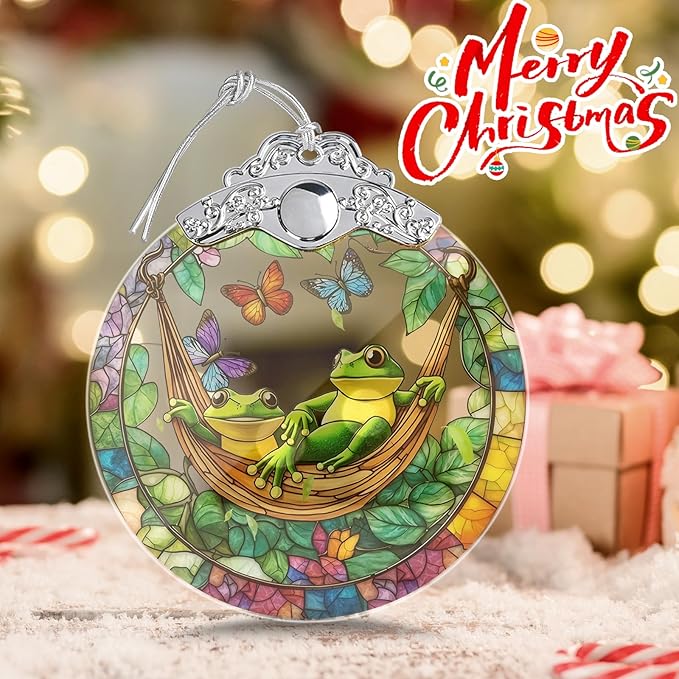 Stained Glass Frog Ornaments, Frog Christmas Decoration for Tree, Vintage Christmas Decorations Tree Ornaments