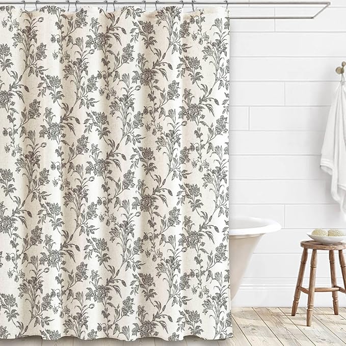 Black Floral Shower Curtain Linen Cottagecore Shower Curtain for Bathroom 54" W x 78" L