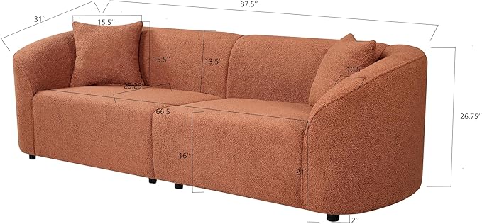 Christopher Knight Home Sabbo 87.50" Curved Oversized 2 Seater Sofa, Upholstered Couch Chair, Soft Seating Lounge Sofa Chair, Cozy Loveseat with Armrest, Reading Sofa for Living Room Home Rest, Orange