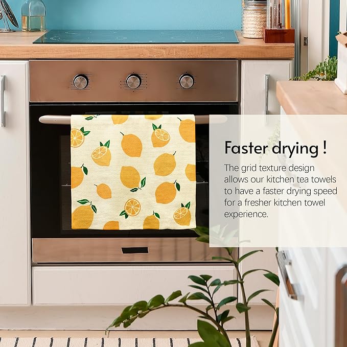 Lemon Kitchen Tea Towels Quick Dry Microfiber Dish Towels 18x30 with Hanging Loop Superior Absorbency Lemon