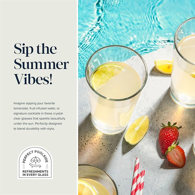 Drinking Glasses Set 17 OZ. Oversized Pint Beer Glasses, Highball Glass Cups, Juice, Cocktails, Wine, Iced Tea, Bar Glass. Dishwasher Safe. (Set of 10)
