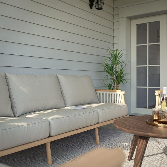 Acanva Modern All-Weather Aluminum Outdoor Sofa with Thick Cushions, Olefin Fabric Sunroom Backyard Furniture, 3 Piece Set (Couch & 2 Chairs)
