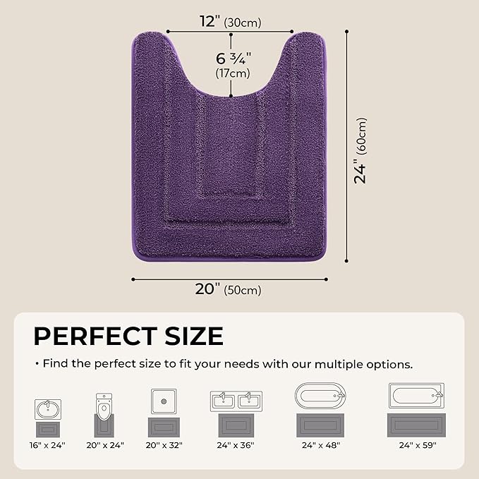 GRANNY SAYS Bathroom Toilet Rugs U Shaped, Bath Mats for Bathroom, Bath Rugs Non Slip Washable, Absorbent Microfiber Toilet Mat, Soft Plush Shaggy, 20" x 24", Purple