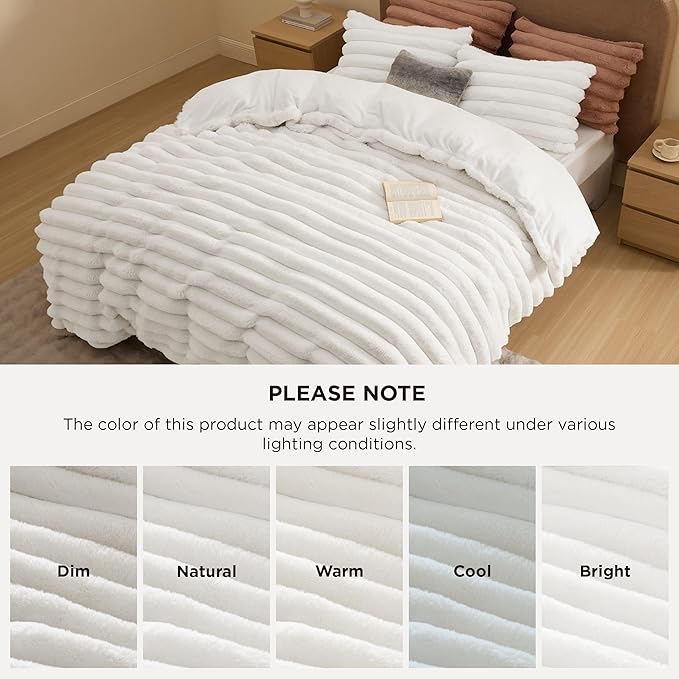 Bedsure Faux Fur Duvet Cover King Size - White Fluffy Duvet Cover Set, Soft and Cozy Shaggy Bedding Comforter Cover, Winter Warm Luxury Fuzzy Bed Set 3 Pieces, 1 King Duvet Cover and 2 Pillowcases