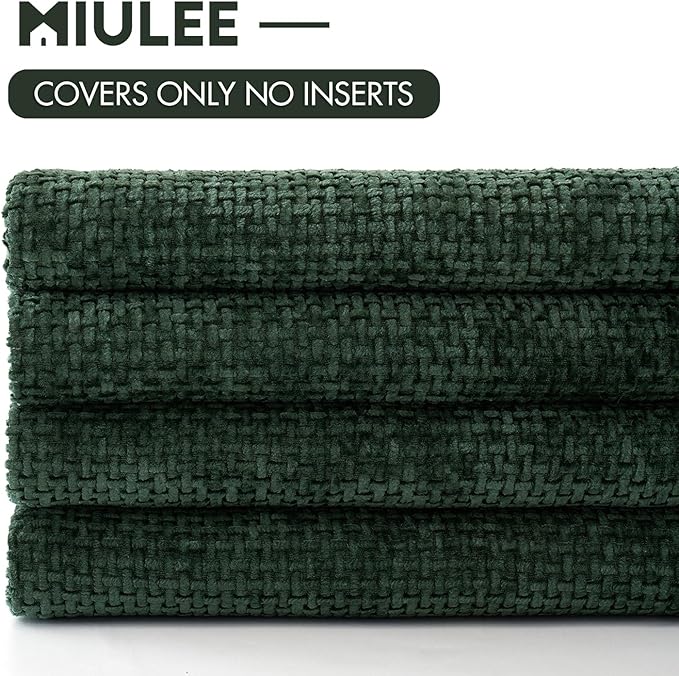 MIULEE Christmas Green Pack of 4 Throw Pillow Covers 18x18 Inch Soft Decorative Chenille Pillow Covers Farmhouse Accent Cushion Covers for Boho Home Decor Bedroom Living Room