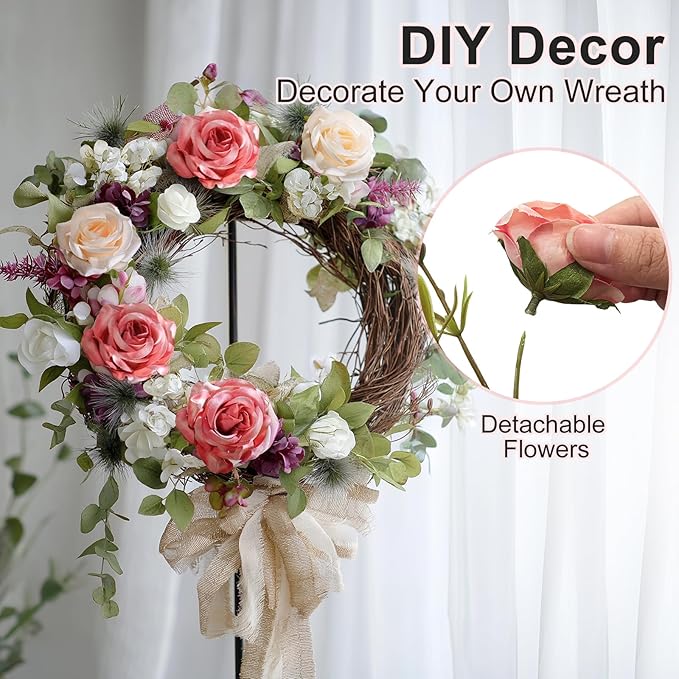 Artificial Flowers for Outdoor 4 Bundles Rose Bouquet with Daisy Faux Flowers UV Resistant for Home Indoor Outside Garden Porch Window Box Balcony Yard Porch Decor (White+Pink)