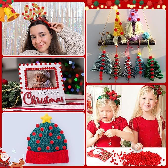 SEPGLITTER Christmas Pom Poms Balls, 1000 Pieces Light Red Pompoms Pom Poms for Crafts Making DIY Holiday Christmas Decorations Supplies (0.4 inch/1 cm )