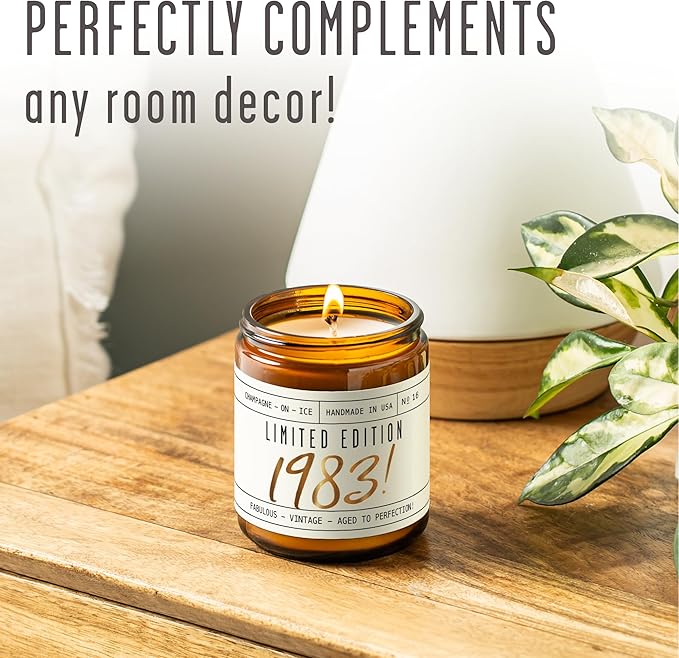 42nd Birthday Gifts for Women - 'Limited Edition 1983' Soy Candle, w/Champagne on Ice I 42 Birthday Gifts for Women I 42nd Gift for Her Ideas I 9oz Reusable Jar, 50Hr Burn, Made in USA