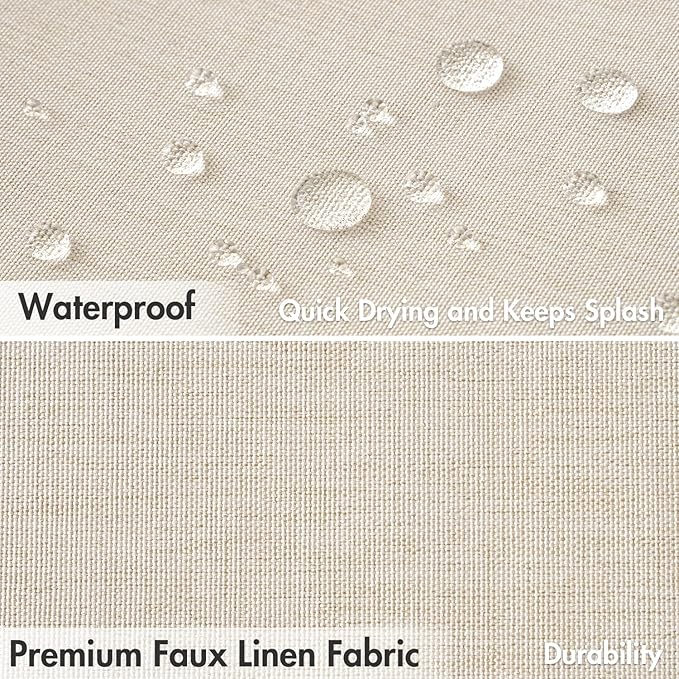 MIULEE 84" Long Scalloped Shower Curtain Linen Textured with 12 Metal Hooks Cute Extra Long Heavy Duty Washable Waterproof Cloth Shower Curtains with Black Border for Bathroom Hotel Bathtub,Beige