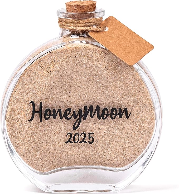 Honeymoon Sand Keepsake Jar 2025,Bridal Shower, Wedding, Engagement, Honeymoon, Travel Gift for Couples, Newlywed, Fiance(Gift Box Includes) - 100ml Round Shape Glass
