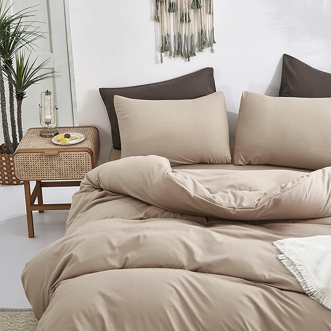 CLOTHKNOW Khaki Queen Comforter Set Cream Coffee Bedding Comforter Sets Soft Taupe Queen Comforter All Season Wheat Tan Comforter Sets Queen