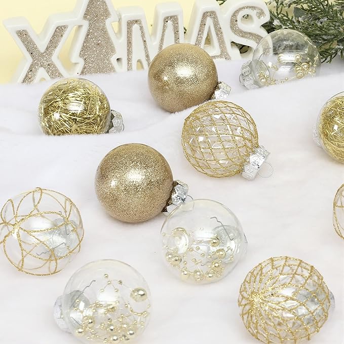 Clear Christmas Ball Ornaments, 30ct 2.36" Gold Shatterproof Xmas Ball Decorations Set Decorative Hanging Ornaments for Christmas Tree Home Office Decor Gift for Christmas Party Wedding