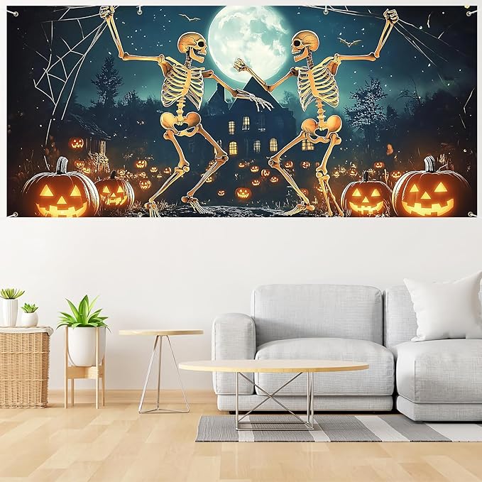 6 x 13 ft Halloween Garage Door Decorations Halloween decorations Witch Door Cover, Hanging Banner, Cauldron Backdrop Mural for Home, Outdoor, Indoor, Spooky Party, Wall, Window (Skull-1)