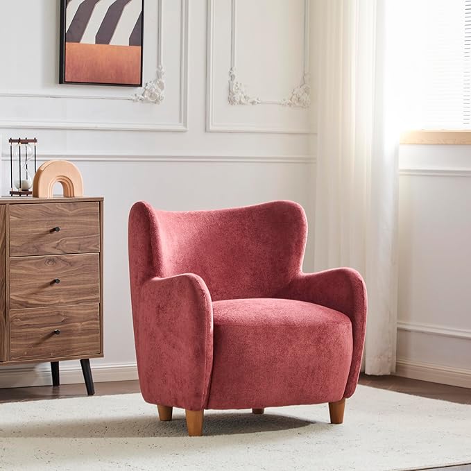 Christopher Knight Home Auden Low Profile Wingback Accent Chair, Fabric Club Chair, Velvet Upholstered Armchair, Curved Backrest Single Sofa, Soft Reading Lounge Chair for Living Room, Smoky Red