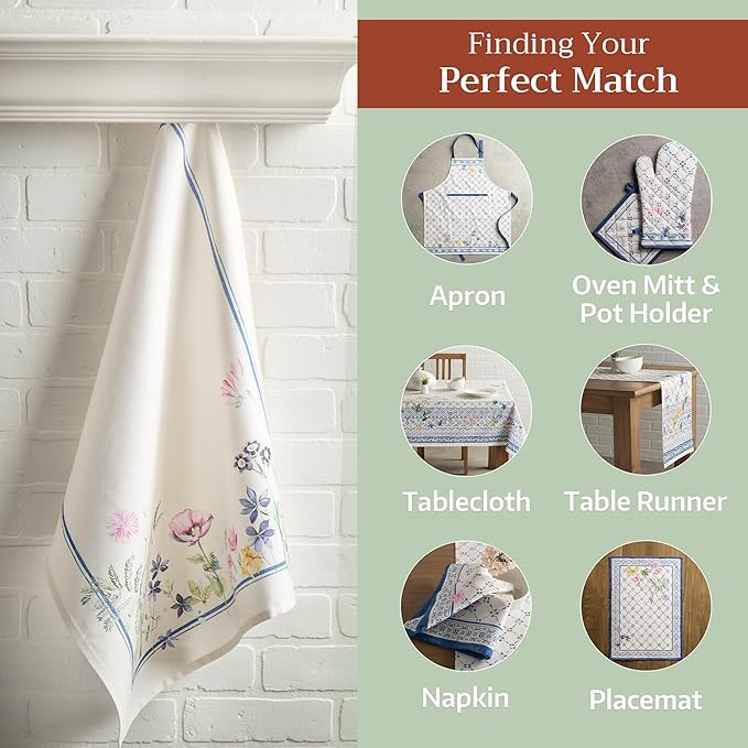 Maison d'Hermine Dish Towels 100% Cotton Absorbent Faience Set of 3 Spring Summer