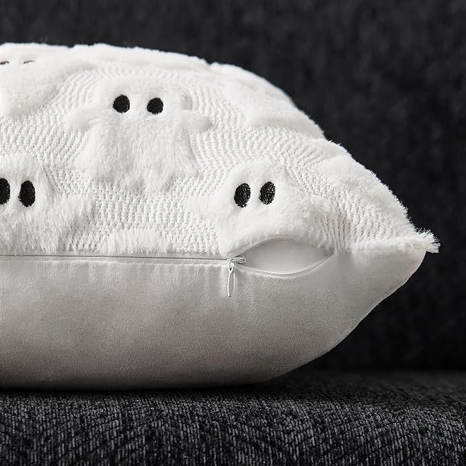 DFXSZ Halloween Pillow Covers 24x24 inch Set of 2 White Ghost Throw Pillow Cases Soft Plush Faux Fur Wool Cushion Case for Chair Bedroom Living Room Home Decor PTK03A24