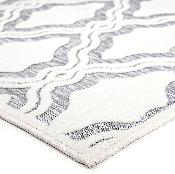 My Texas House Cotton Blossom Rug 7.9x10.10 Rectangle High-Low Geometric Indoor Outdoor, Natural Grey
