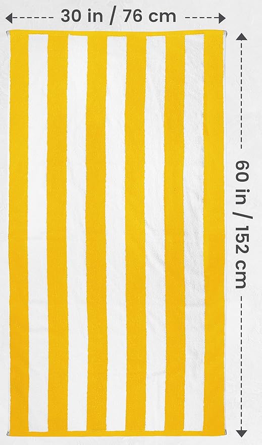 Utopia Towels 4 Pack Cabana Stripe Beach Towel Oversized 100% Ring Spun Cotton Beth Towels Highly Absorbent Quick, Yellow